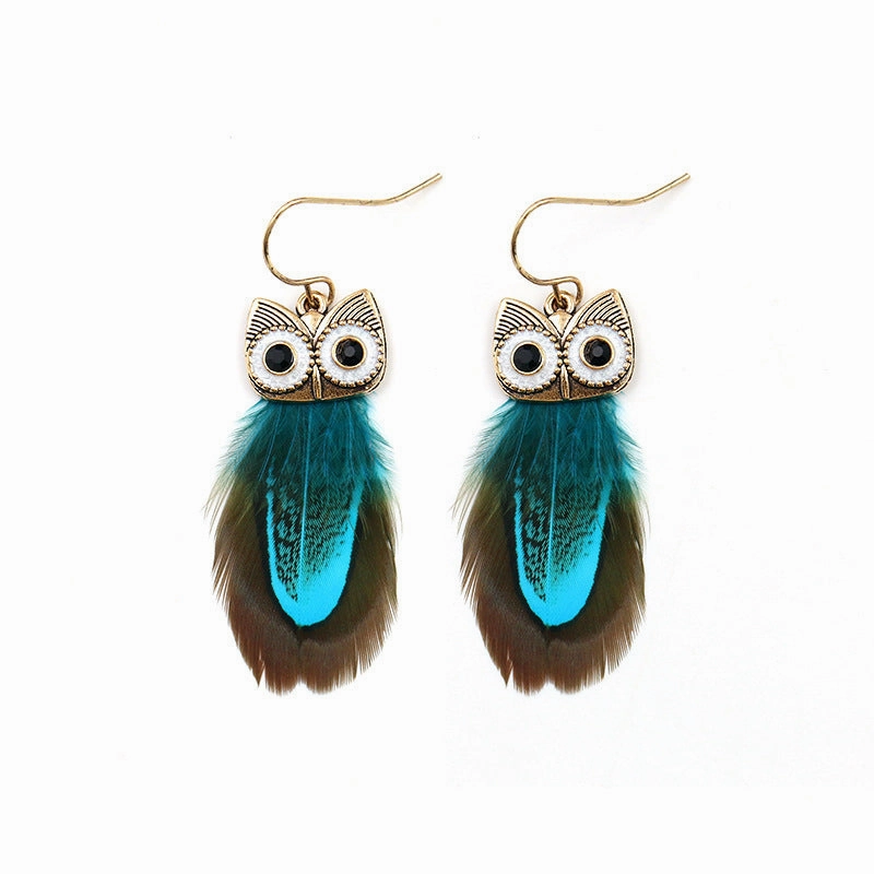 Wholesale Bohemian Owl Feather Alloy Earrings