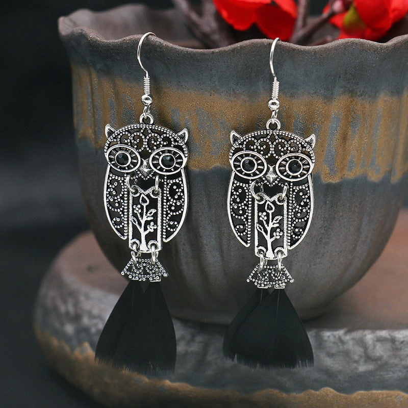 Wholesale Bohemian Owl Feather Alloy Earrings