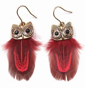 Wholesale Bohemian Owl Feather Alloy Earrings