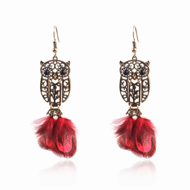 Wholesale Bohemian Owl Feather Alloy Earrings