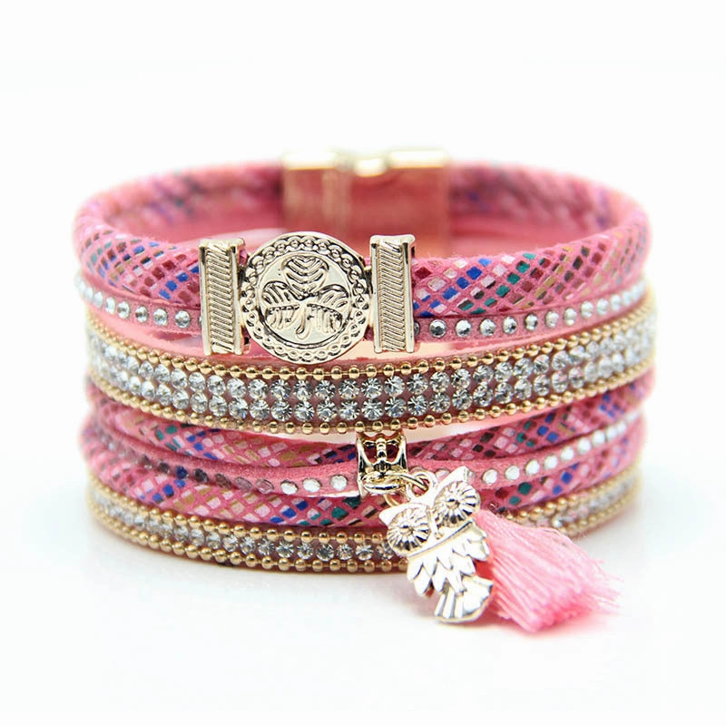 Wholesale Bohemian Owl Leather Bracelet