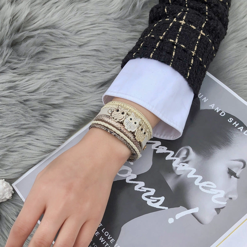 Wholesale Bohemian Owl Leather Bracelet