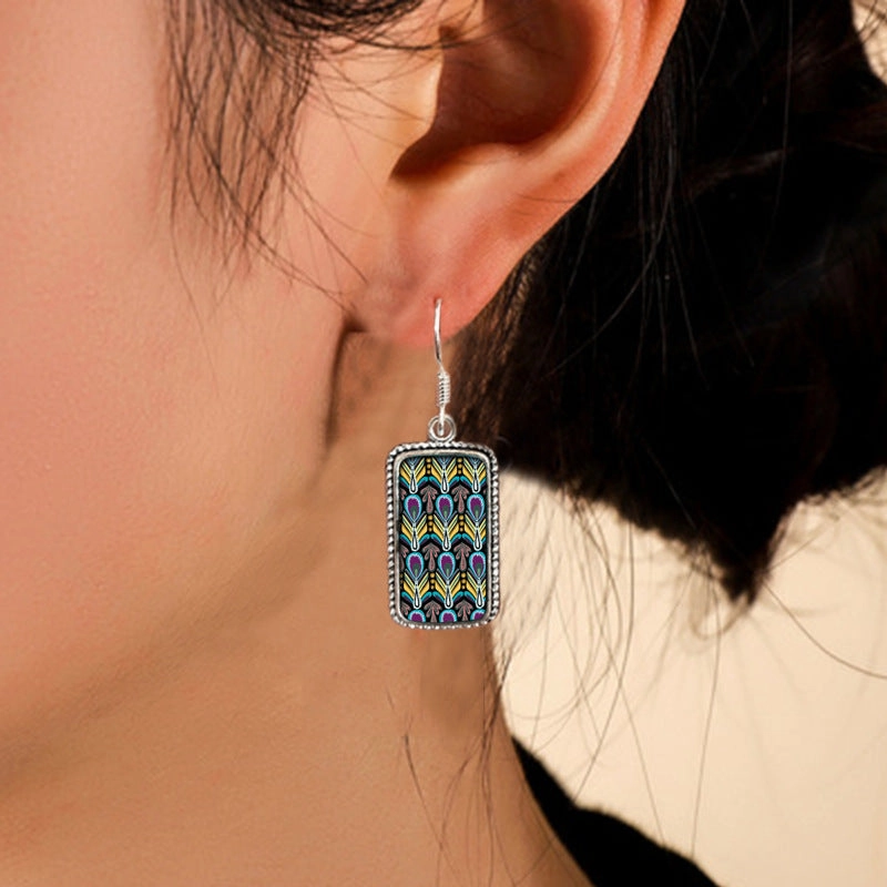 Wholesale Bohemian Peacock Feather Alloy Earrings