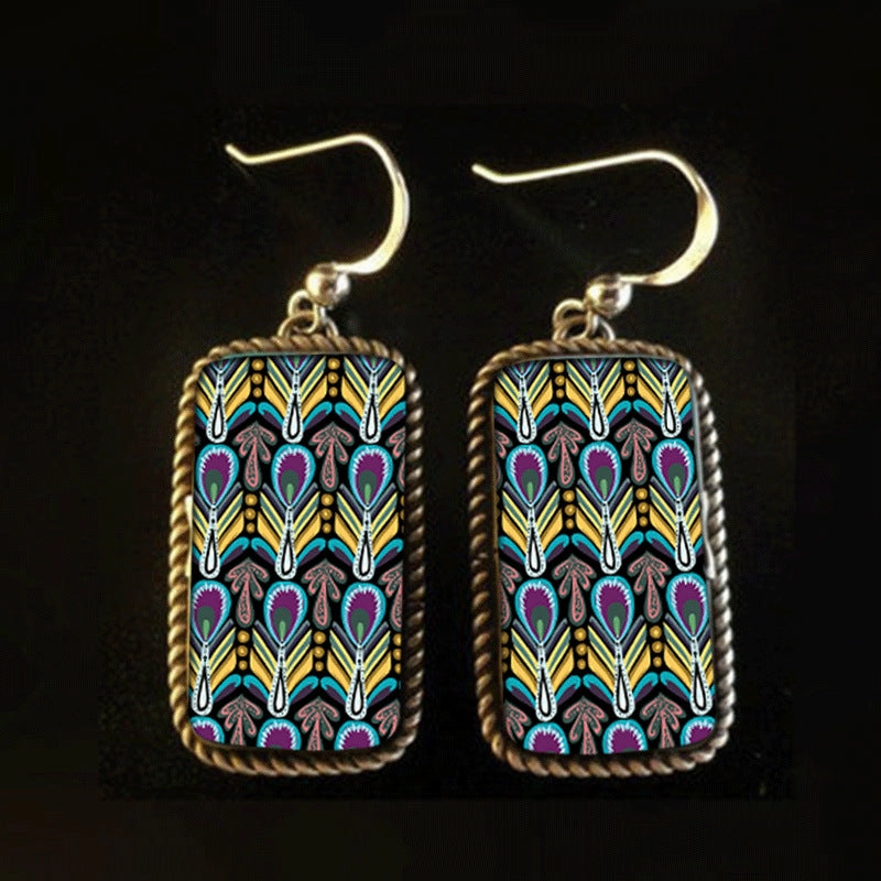 Wholesale Bohemian Peacock Feather Alloy Earrings