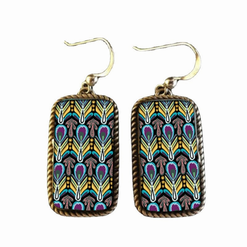 Wholesale Bohemian Peacock Feather Alloy Earrings