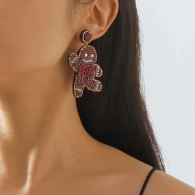 Wholesale Bohemian Personality Funny Christmas Colorful Gingerbread Man Earrings
