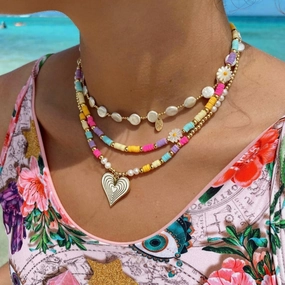 Wholesale Bohemian Rainbow Polymer Clay Love Creative Necklace Set