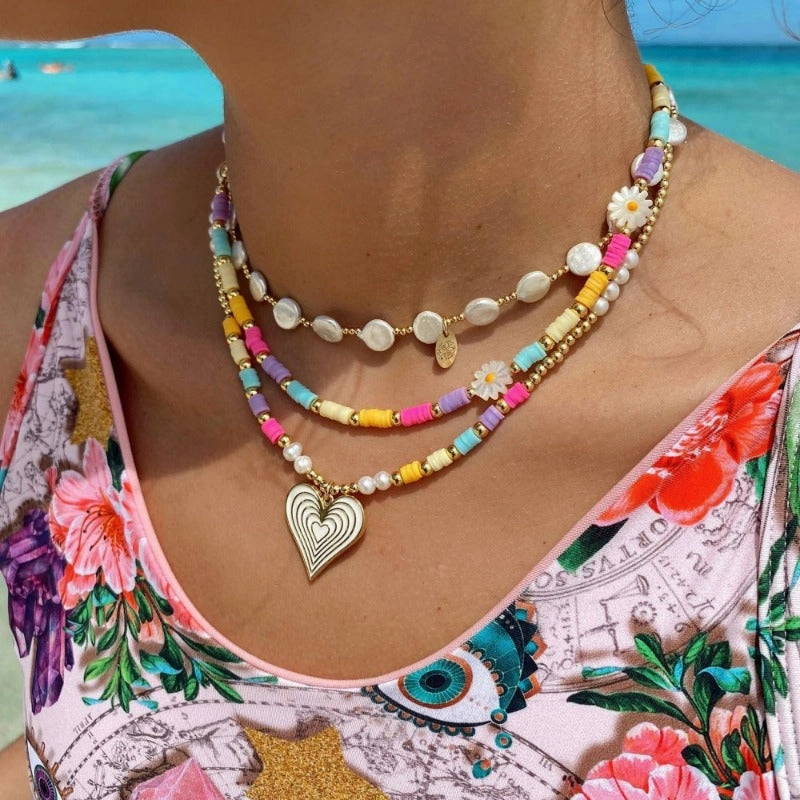 Wholesale Bohemian Rainbow Polymer Clay Love Creative Necklace Set