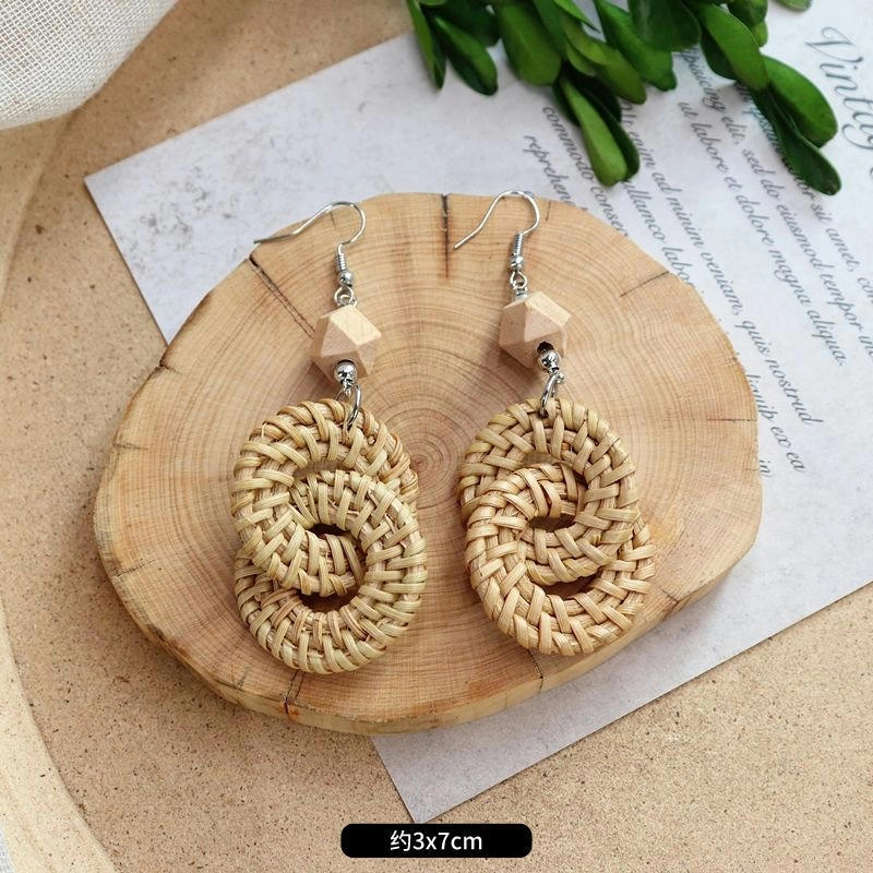 Wholesale Bohemian Rattan Wood Earrings