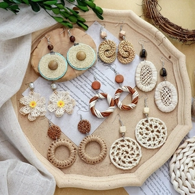 Wholesale Bohemian Rattan Wood Earrings