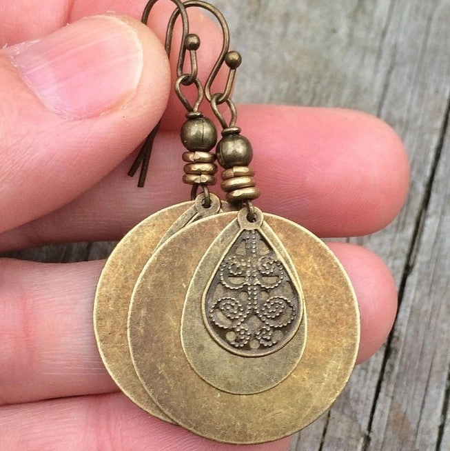 Wholesale Bohemian Retro Ethnic Style Bronze Circle Carved Earrings