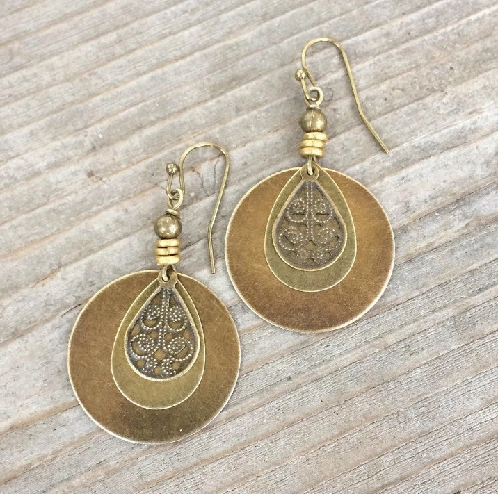 Wholesale Bohemian Retro Ethnic Style Bronze Circle Carved Earrings