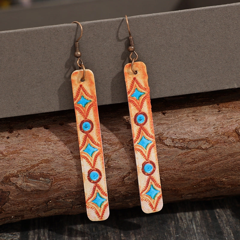 Wholesale Bohemian Retro Geometric Leather Earrings