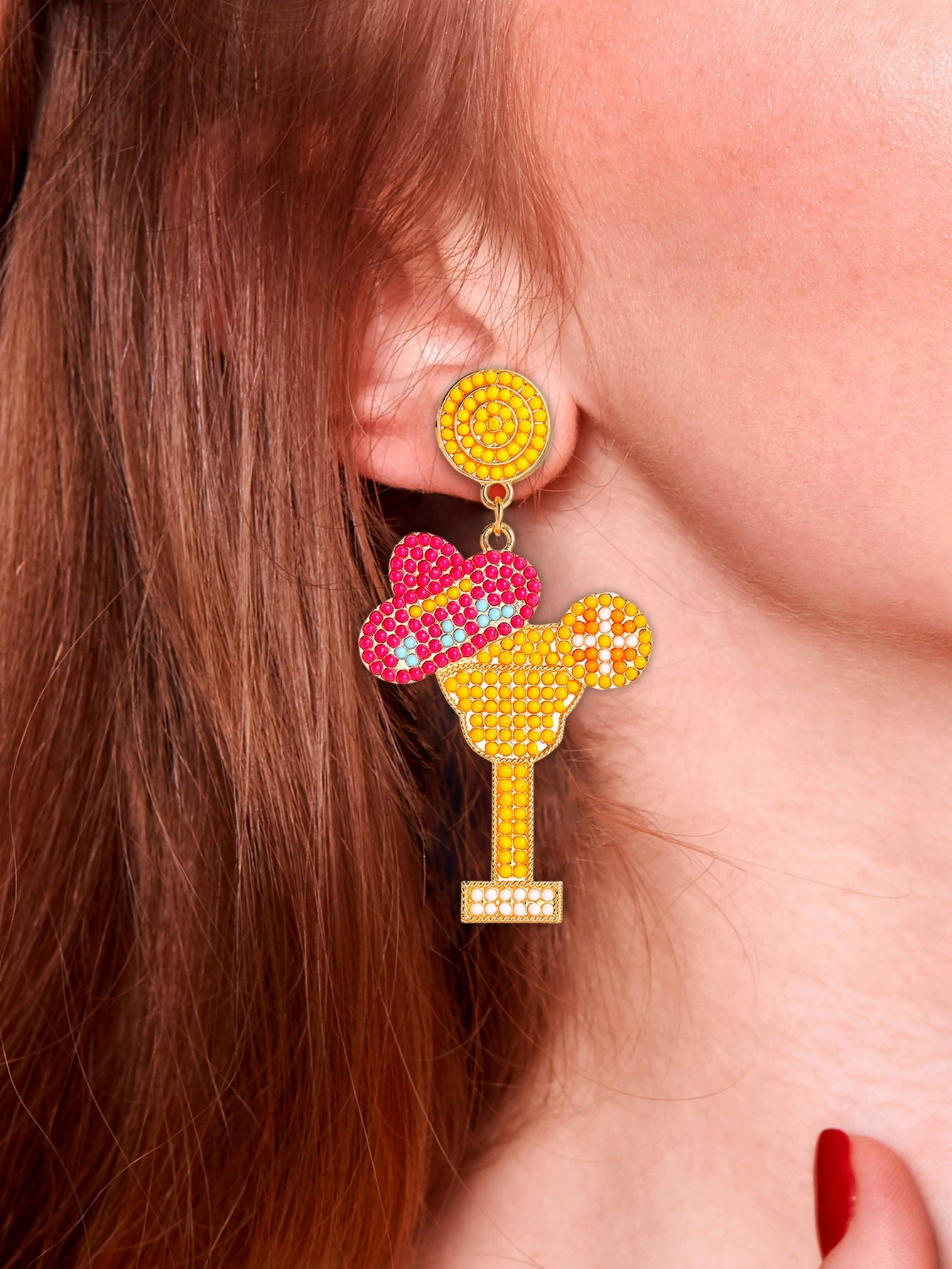 Wholesale Bohemian Rice Bead Alloy Wine Glass Earrings