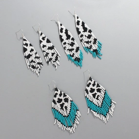 Wholesale Bohemian Rice Beads Handwoven Cow Pattern Long Tassel Earrings
