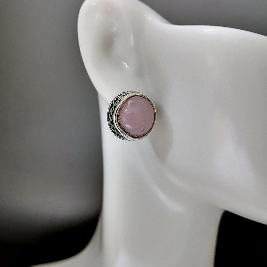 Wholesale Bohemian Rose Quartz Natural Stone Metal Earrings