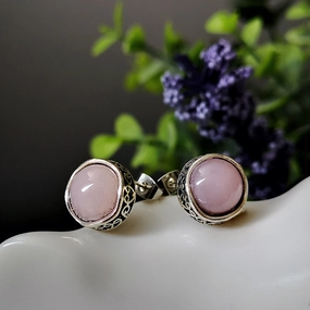 Wholesale Bohemian Rose Quartz Natural Stone Metal Earrings