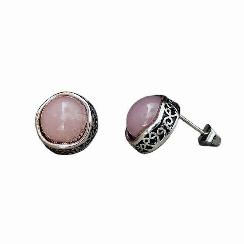 Wholesale Bohemian Rose Quartz Natural Stone Metal Earrings