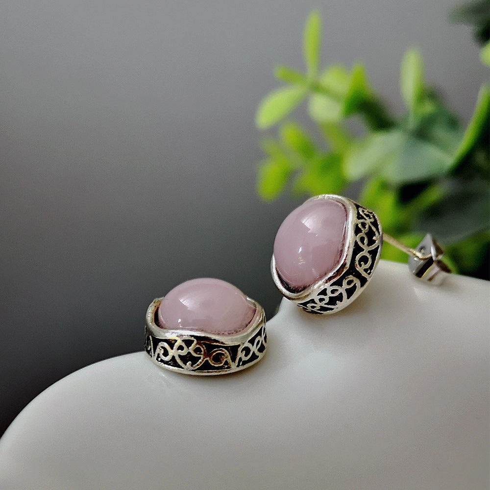 Wholesale Bohemian Rose Quartz Natural Stone Metal Earrings