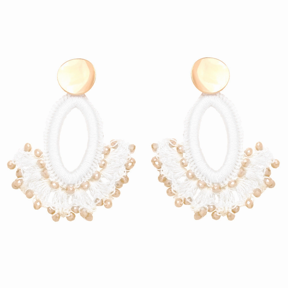 Wholesale Bohemian Scalloped Tassel Bead Ear Studs