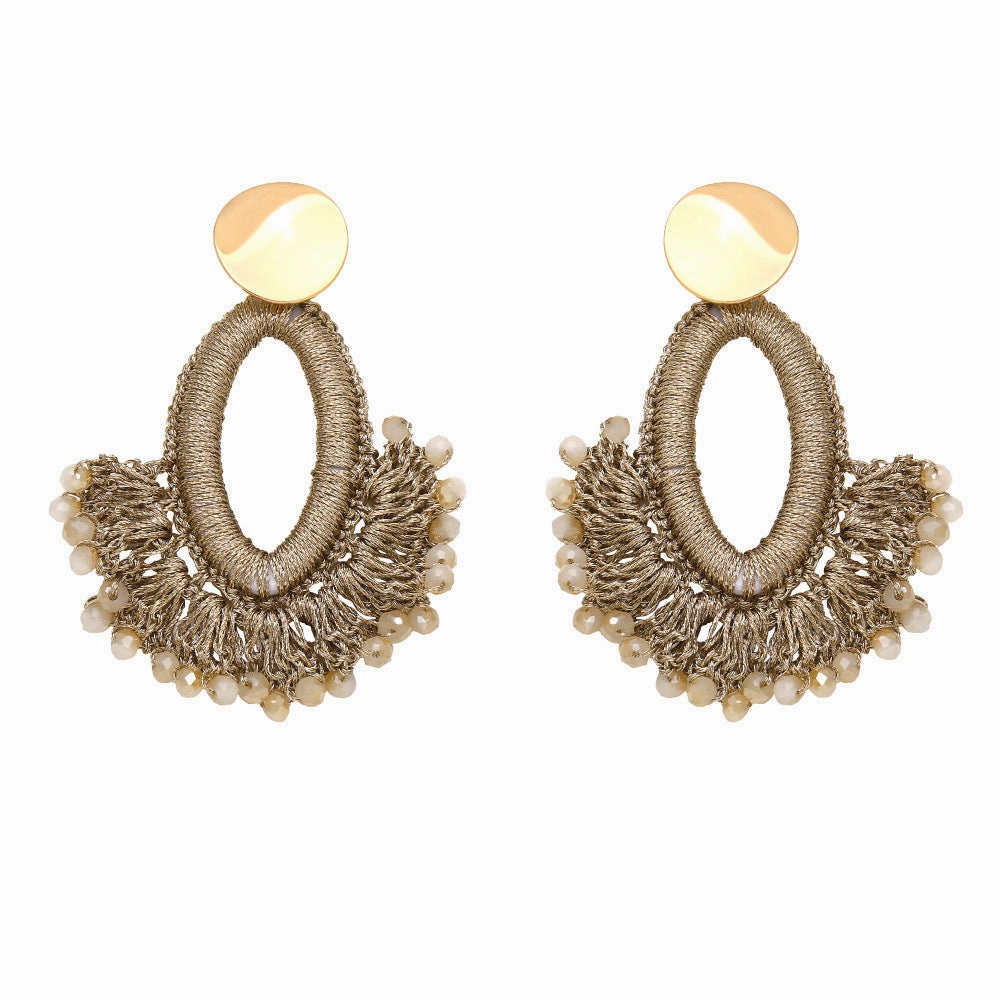 Wholesale Bohemian Scalloped Tassel Bead Ear Studs