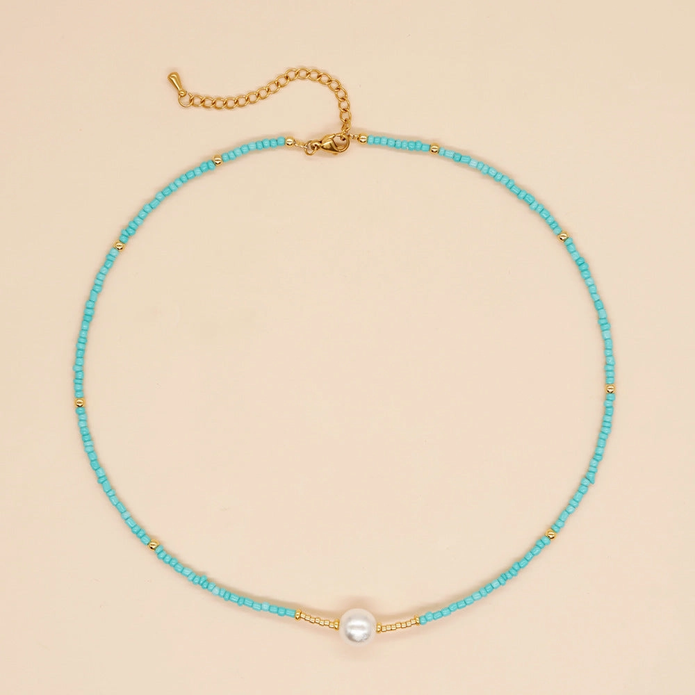 Wholesale Bohemian Seashell Pentagram Heart Daisy Imitation Pearl Necklace