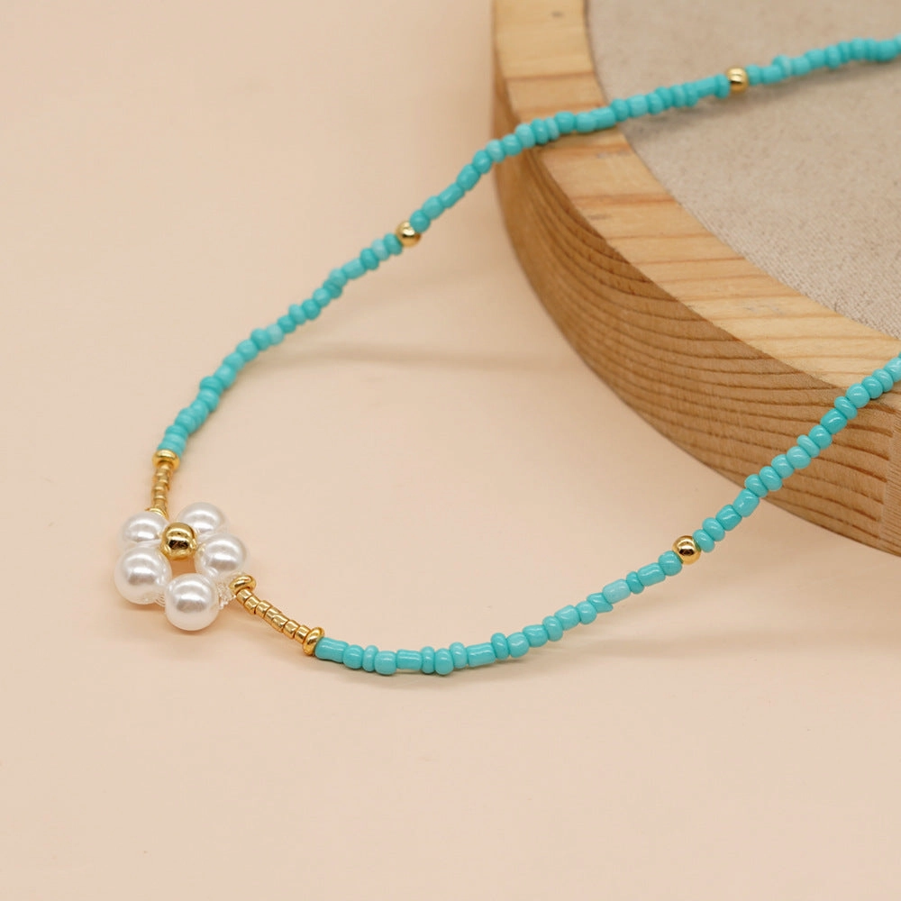Wholesale Bohemian Seashell Pentagram Heart Daisy Imitation Pearl Necklace