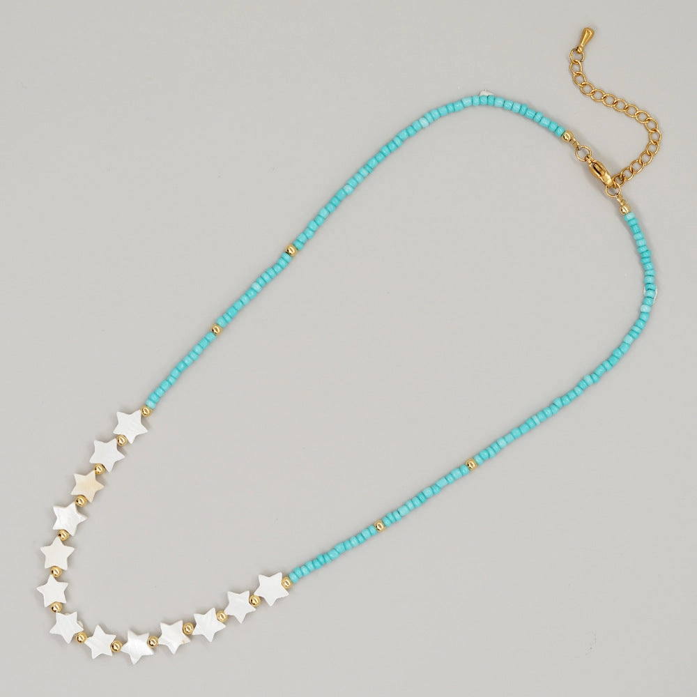 Wholesale Bohemian Seashell Pentagram Heart Daisy Imitation Pearl Necklace