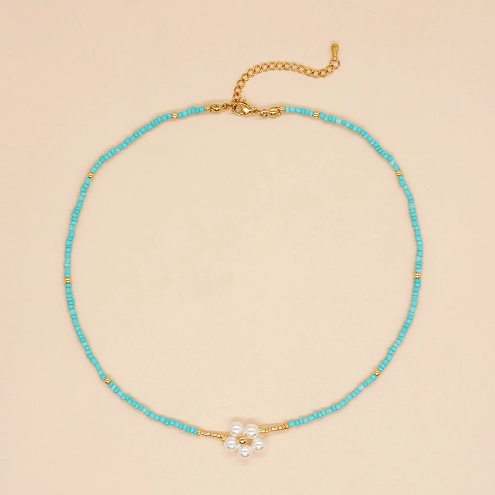 Wholesale Bohemian Seashell Pentagram Heart Daisy Imitation Pearl Necklace