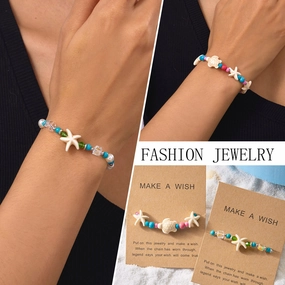 Wholesale Bohemian Shell Starfish Braided Lami Bead Bracelet