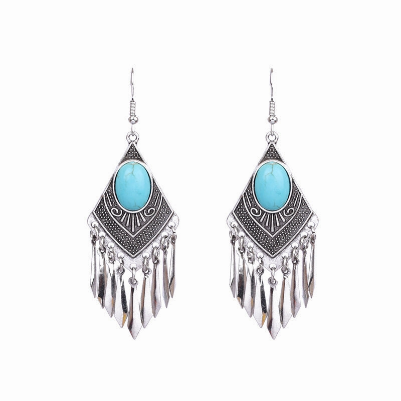 Wholesale Bohemian Silver Turquoise Alloy Earrings