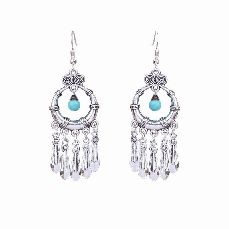 Wholesale Bohemian Silver Turquoise Alloy Earrings