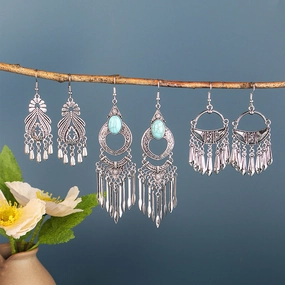 Wholesale Bohemian Silver Turquoise Alloy Earrings