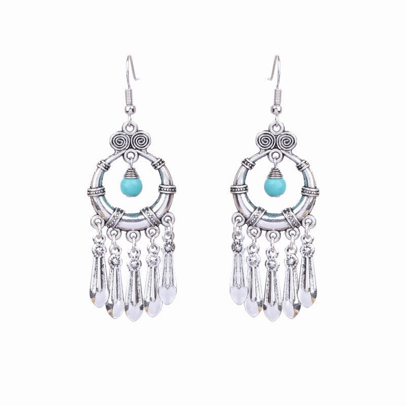 Wholesale Bohemian Silver Turquoise Alloy Earrings