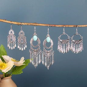 Wholesale Bohemian Silver Turquoise Alloy Earrings