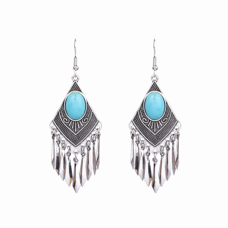 Wholesale Bohemian Silver Turquoise Alloy Earrings