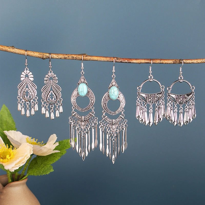 Wholesale Bohemian Silver Turquoise Alloy Earrings
