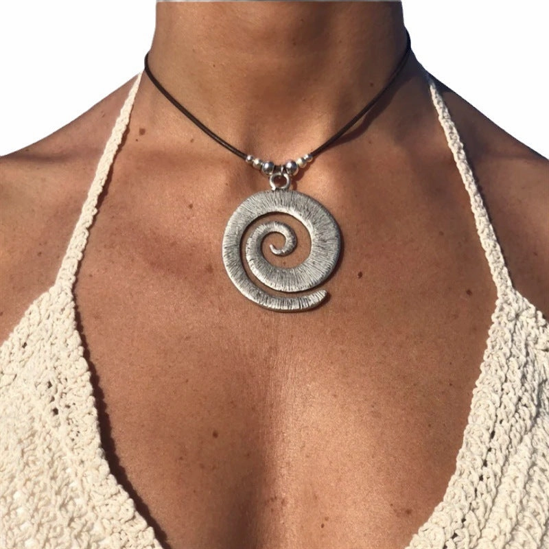 Wholesale Bohemian Spiral Symbol Alloy Leather Rope Necklace