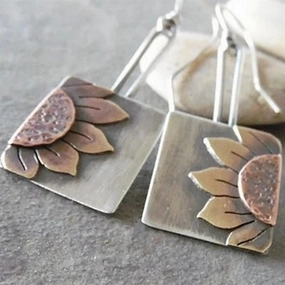 Wholesale Bohemian Square Sunflower Pattern Earrings