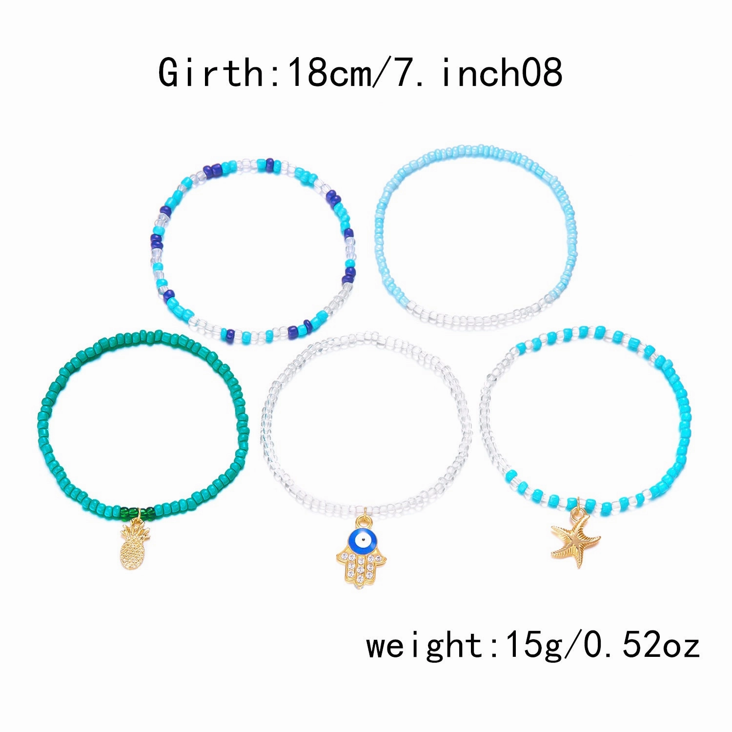 Wholesale Bohemian Starfish Beaded Shell Bracelet Evil Eye Bracelet Set
