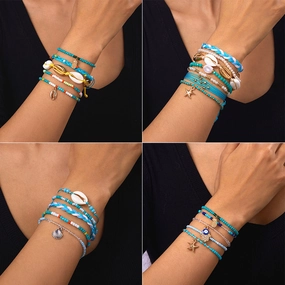 Wholesale Bohemian Starfish Beaded Shell Bracelet Evil Eye Bracelet Set