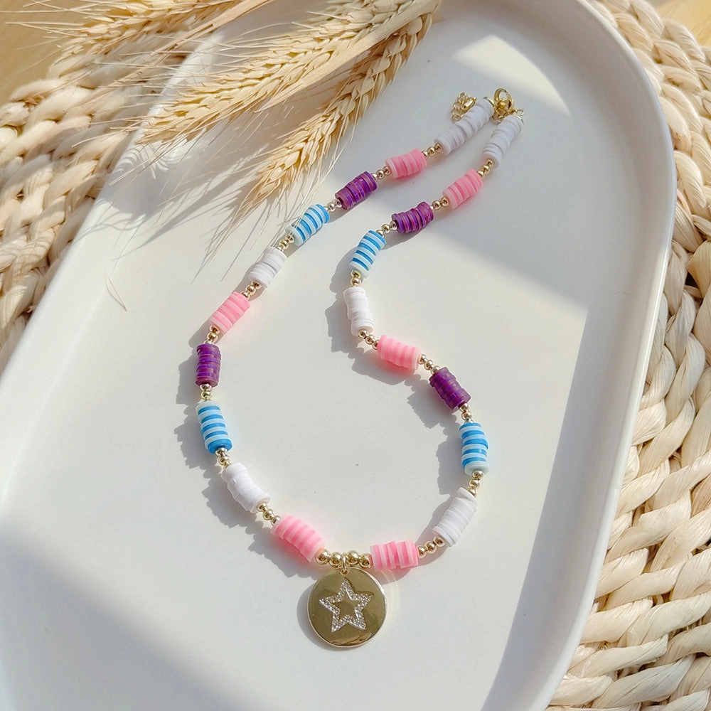 Wholesale Bohemian Style Diamond Pendant Pendant Colorful Polymer Clay Necklace