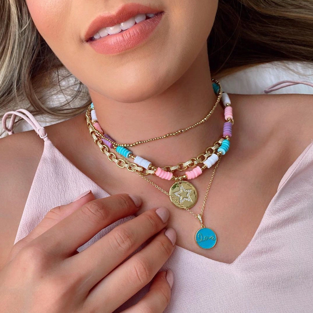 Wholesale Bohemian Style Diamond Pendant Pendant Colorful Polymer Clay Necklace