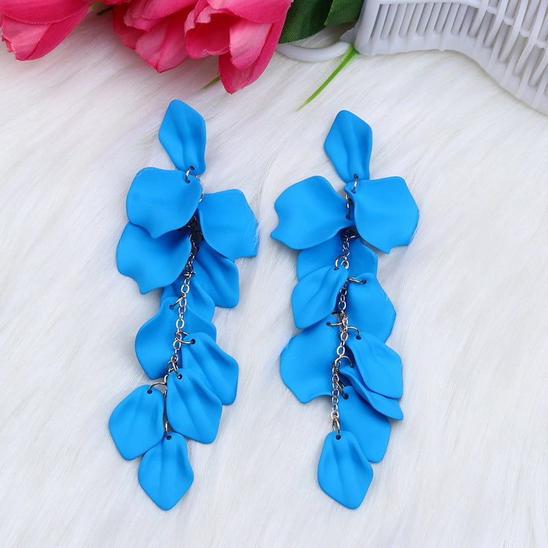 Wholesale Bohemian Style Fashion Personality Tassel Petal Candy Color Design Earrings