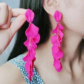 Wholesale Bohemian Style Fashion Personality Tassel Petal Candy Color Design Earrings
