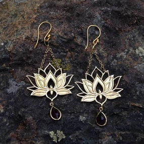 Wholesale Bohemian Style Gold Lotus Shape Set Gemstone Pendant Vintage Earrings