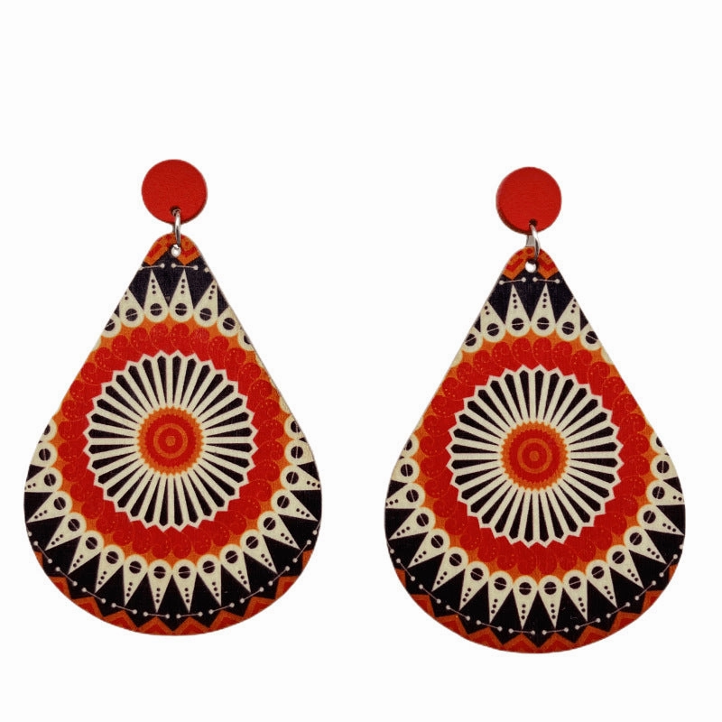 Wholesale Bohemian Style Printed Flowers and Trees Earrings
