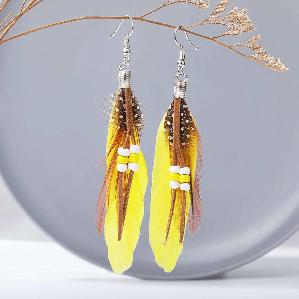 Wholesale Bohemian Tassel Beads Feather Earrings