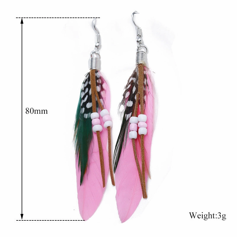 Wholesale Bohemian Tassel Beads Feather Earrings