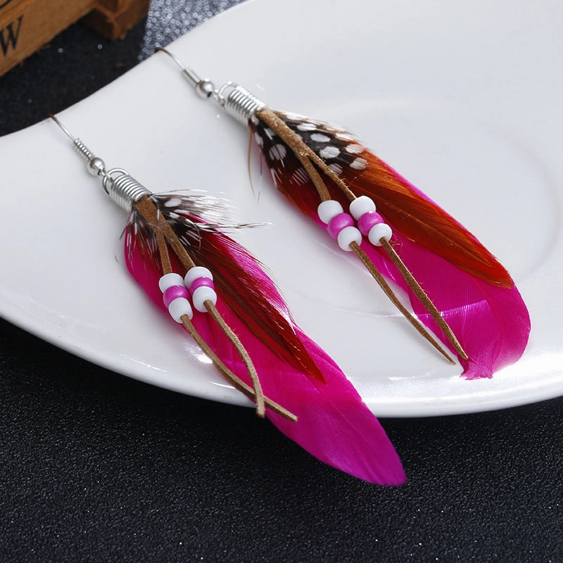Wholesale Bohemian Tassel Feather Earrings